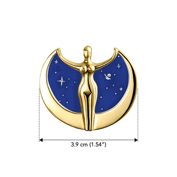 Oberon Zell Astra Star Goddess Solid Yellow Gold Brooch Pin with Enamel GBC150